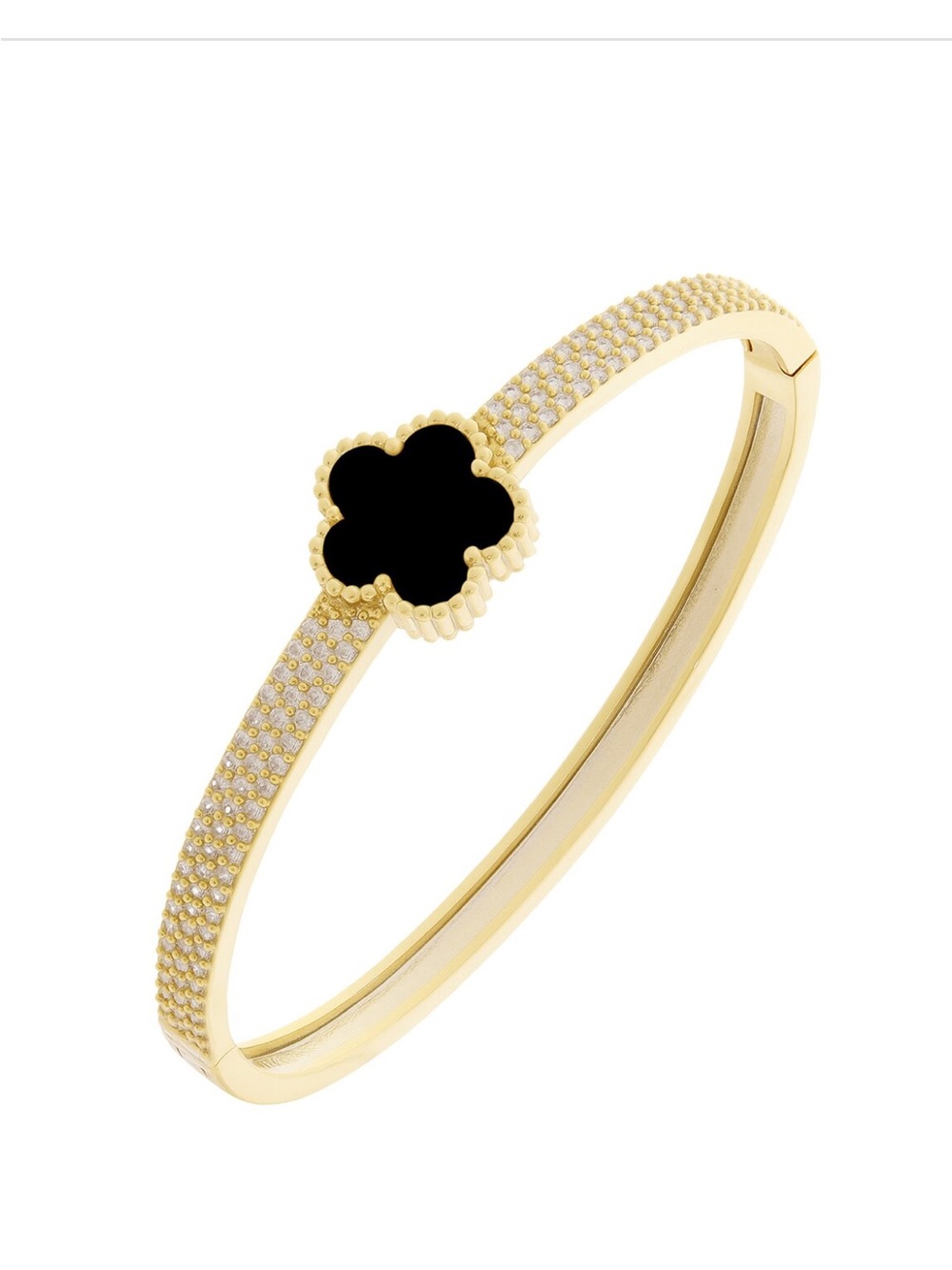 Gold-Tone Bracelet with Black Clover & Crystal Accents | New - Picture 3 of 4